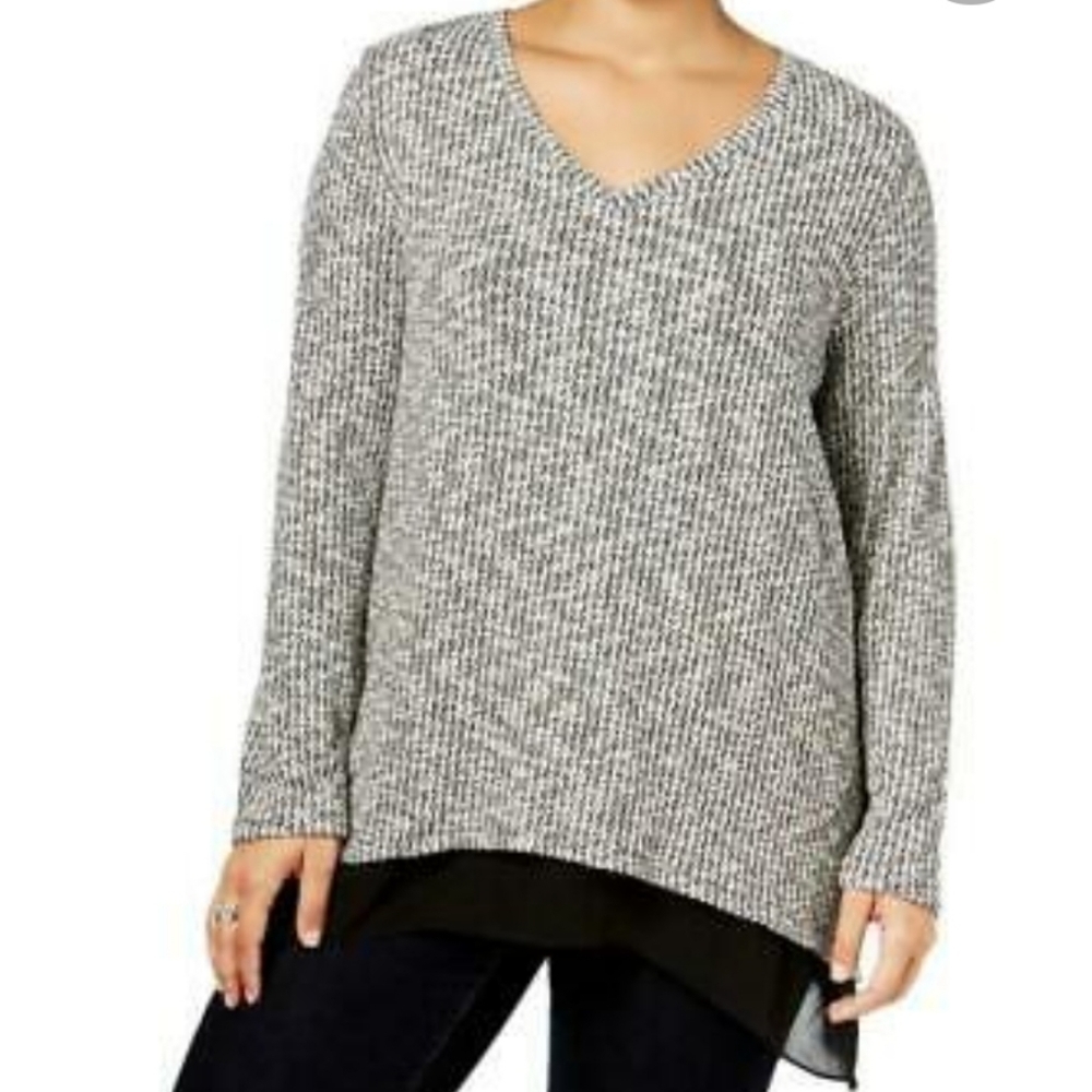 NWT Style‎ & co. Jacquard Layered Look Chiffon Top V-Neck 0x